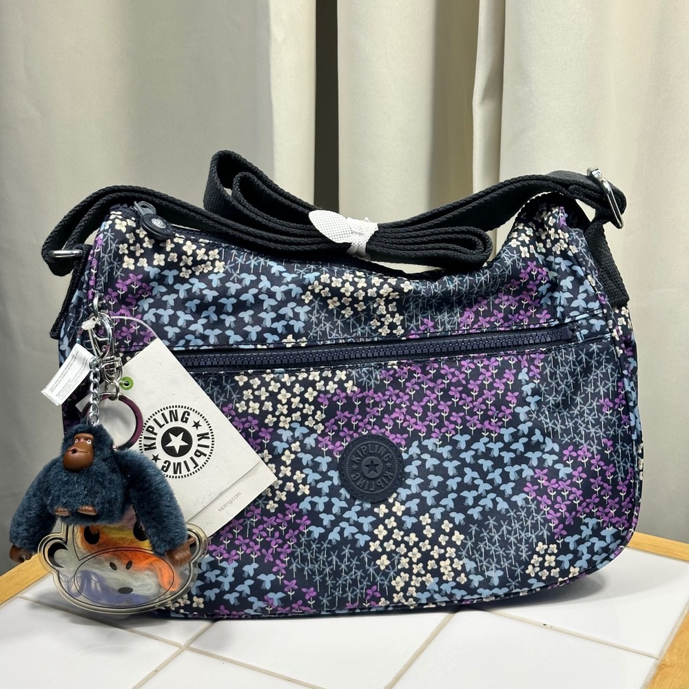 Kipling Sally Crossbody Bag Women Small Blue Dotted Bouquet Floral New With Tags